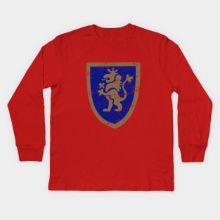 Lego Style Faded Retro Lion Shield Kids Long Sleeve T-Shirt